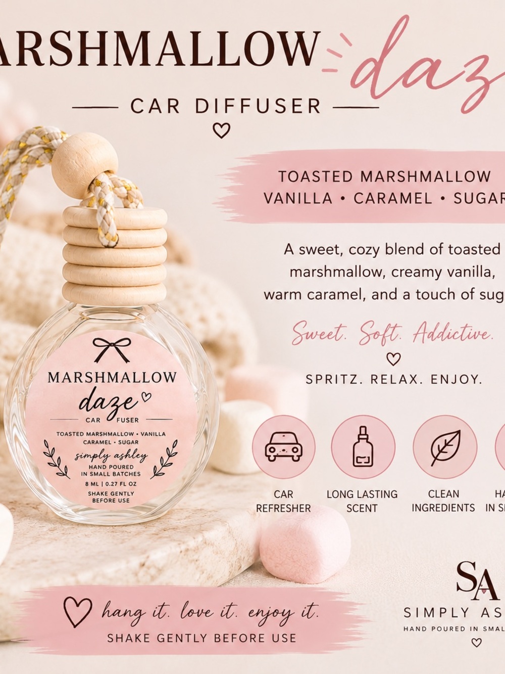 Marshmallow Daze Car Diffuser | Strawberry • Marshmallow • Vanilla | 10mL